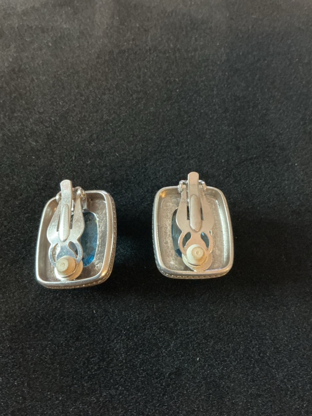 Blue Topaz Faceted Rhinestone Rectangular Silver … - image 4